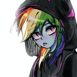 Size: 1024x1024 | Tagged: safe, artist:pulse, rainbow dash, human, equestria girls, g4, :p, clothes, female, hoodie, looking at you, simple background, solo, tongue out, white background