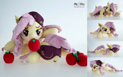 Size: 2600x1642 | Tagged: safe, artist:meplushyou, fluttershy, bat pony, pony, g4, apple, bat ponified, flutterbat, food, irl, photo, plushie, race swap, solo