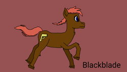 Size: 1280x720 | Tagged: safe, artist:blackblade360, oc, oc only, oc:stone wave, earth pony, pony, brown coat, digital art, earth pony oc, flowing mane, flowing tail, ibispaint x, male, red background, red mane, running, signature, simple background, solo, stallion, stallion oc, tail