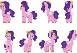 Size: 3961x2738 | Tagged: safe, artist:prixy05, pipp petals, pegasus, pony, g5, my little pony: tell your tale, colored wings, diadem, eyebrows, female, folded wings, high res, jewelry, mare, regalia, simple background, smiling, solo, turnaround, white background, wings