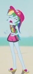 Size: 111x246 | Tagged: safe, screencap, rainbow dash, human, aww... baby turtles, equestria girls, g4, my little pony equestria girls: better together, baseball cap, cap, clothes, cropped, eyes closed, female, hat, open mouth, picture for breezies, rainbow dash's beach shorts swimsuit, solo, swimsuit, ugh