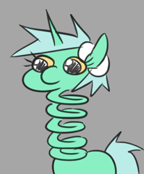 Size: 296x358 | Tagged: artist needed, safe, lyra heartstrings, pony, unicorn, g4, cyriak, gray background, horn, long neck, numget, simple background, solo, spiral, wat