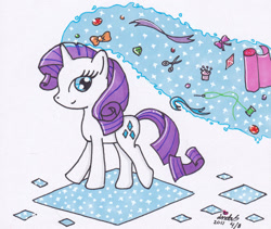 Size: 900x760 | Tagged: safe, artist:lomewa, rarity, pony, unicorn, g4, 2011, artifact, female, horn, mare, scissors, simple background, solo, white background