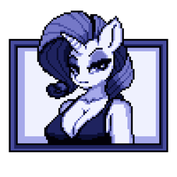 Size: 500x500 | Tagged: safe, artist:redfurredscythe, rarity, unicorn, anthro, g4, breasts, bust, busty rarity, cleavage, digital art, female, horn, lidded eyes, limited palette, pixel art, simple background, solo, transparent background