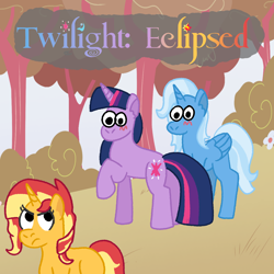 Size: 2000x2000 | Tagged: safe, artist:zoeyhorse, sunset shimmer, trixie, twilight sparkle, alicorn, pony, unicorn, g4, alicornified, alternate universe, blushing, cover art, fanfic, fanfic art, fanfic cover, female, high res, horn, lesbian, race swap, ship:sunsetsparkle, ship:suntrix, ship:twixie, shipping, trio, trio female, trixiecorn, unicorn twilight