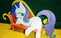 Size: 3515x2160 | Tagged: artist needed, safe, rarity, pony, unicorn, g4, colored paper, couch, craft, fainting couch, female, horn, irl, lidded eyes, lying down, mare, papercraft, photo, prone, solo