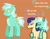 Size: 1870x1444 | Tagged: safe, artist:startrixfan, bon bon, lyra heartstrings, sweetie drops, earth pony, pony, unicorn, g4, alternate design, chest fluff, colored chest fluff, colored eyelashes, colored pupils, dialogue, duo, duo female, female, green eyelashes, horn, lesbian, lineless, looking at you, open mouth, open smile, orange background, pale belly, ship:lyrabon, shipping, simple background, smiling, smiling at you, speech bubble, standing, talking, text, yellow pupils