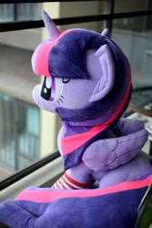 Size: 4912x7360 | Tagged: safe, artist:小马工坊, twilight sparkle, alicorn, pony, g4, clothes, irl, photo, plushie, sitting, socks, solo, stockings, striped socks, thigh highs, twilight sparkle (alicorn)