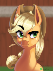 Size: 2304x3072 | Tagged: safe, artist:lulamoooon, applejack, earth pony, applebuck season, g4, confused, cowboy hat, female, hat, solo, straw in mouth