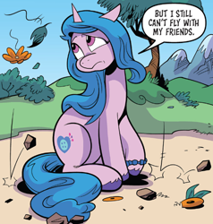 Size: 3000x3154 | Tagged: safe, artist:andy price, idw, izzy moonbow, unicorn, g5, spoiler:comic, spoiler:g5, spoiler:g5comic08, blue hair, blue mane, female, horn, izzy moodbow, mare, purple coat, purple fur, solo