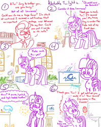 Size: 4779x6013 | Tagged: safe, artist:adorkabletwilightandfriends, moondancer, twilight sparkle, oc, oc:lawrence, oc:pinenut, alicorn, cat, comic:adorkable twilight and friends, g4, adorkable, adorkable twilight, book, bookshelf, box, butt, cellphone, cheating, clothes, comic, concerned, confused, cute, door, dork, food, front door, glasses, happy, helping, humor, ice cream, key, kindness, library, lipstick, lying down, magic, mysterious, mystery, necktie, package, phone, plot, potted plant, purse, rear view, refrigerator, relationship, ringing, rock, shoes, simple background, sitting, sleeping, slice of life, smartphone, smiling, stool, table, twilight sparkle (alicorn), vent, white background