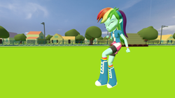 Size: 2048x1152 | Tagged: safe, artist:gaelgaming1, rainbow dash, human, equestria girls, g4, 3d, boots, clothes, female, fist pump, rainbow socks, shoes, socks, solo, source filmmaker, striped socks