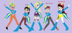 Size: 1024x479 | Tagged: safe, artist:okamikisho, oc, oc only, equestria girls, g4, purple background, simple background