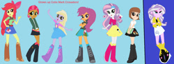 Size: 1024x380 | Tagged: safe, artist:okamikisho, apple bloom, babs seed, diamond tiara, scootaloo, sweetie belle, equestria girls, g4