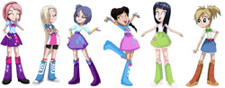 Size: 1024x401 | Tagged: safe, artist:okamikisho, equestria girls, g4, anime, naruto, simple background, white background