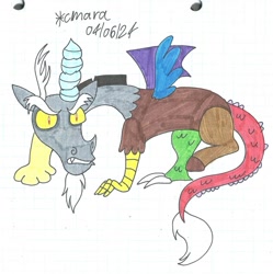 Size: 1306x1313 | Tagged: safe, artist:cmara, discord, draconequus, g4, angry, colored, graph paper, male, quadrupedal, solo, traditional art