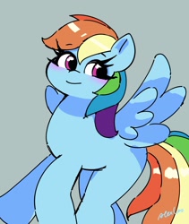 Size: 1725x2048 | Tagged: safe, artist:leo19969525, rainbow dash, pegasus, pony, g4, cute, dashabetes, female, gray background, mare, missing cutie mark, simple background, smiling, solo, spread wings, wings