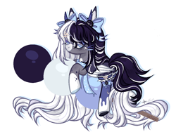 Size: 1154x868 | Tagged: safe, artist:justsadluna, oc, oc only, oc:oreo cream, pegasus, pony, bow, clothes, female, hair bow, mare, simple background, socks, solo, white background