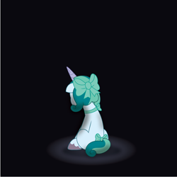 Size: 1200x1200 | Tagged: safe, artist:prixy05, oc, oc only, oc:prixy, pony, unicorn, g5, my little pony: tell your tale, bow, female, hair bow, horn, mare, neck bow, sad, sitting, solo, tail, tail bow