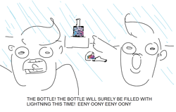 Size: 1468x932 | Tagged: safe, artist:tjpones, human, g5, bottle, doodle, duo, faic, meme, my little pony logo, rain, soyjaks pointing, stylistic suck, text, wild manes, wojak