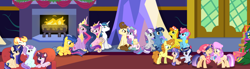 Size: 7048x1932 | Tagged: safe, carrot cake, cup cake, flash sentry, night light, pound cake, princess cadance, princess flurry heart, pumpkin cake, shining armor, twilight sparkle, twilight velvet, oc, oc:diamant, oc:elena sentry, oc:nova light sparkle, oc:regalia sparkle, oc:shiny star, oc:storm sentry, oc:victoria sparkle, alicorn, earth pony, pegasus, pony, unicorn, g4, base used, brother and sister, cake twins, christmas, christmas tree, clothes, couch, cousins, female, fire, fireplace, grandfather and grandchild, grandfather and granddaughter, grandfather and grandson, grandmother and grandchild, grandmother and granddaughter, grandmother and grandson, holiday, horn, husband and wife, male, mare, mother and child, mother and daughter, mother and son, offspring, older, older flurry heart, older pound cake, older pumpkin cake, older twilight, older twilight sparkle (alicorn), parent:flash sentry, parent:princess cadance, parent:shining armor, parent:twilight sparkle, parents:flashlight, parents:shiningcadance, present, scarf, ship:carrot cup, ship:flashlight, ship:nightvelvet, ship:shiningcadance, shipping, siblings, stallion, straight, striped scarf, tree, twilight sparkle (alicorn), twilight's castle, twins