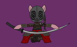 Size: 3321x2050 | Tagged: safe, artist:wallbeige, oc, oc only, oc:sakura marre, earth pony, pony, crossed legs, helmet, katana, mask, ponytail, samurai armor, sir alonne, solo, sword, weapon