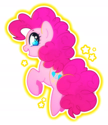 Size: 1639x1895 | Tagged: safe, artist:vivian reed, pinkie pie, earth pony, pony, g4, cute, diapinkes, heart, heart eyes, looking back, open mouth, open smile, outline, simple background, smiling, solo, white background, wingding eyes