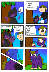 Size: 1463x2167 | Tagged: safe, artist:joltink, oc, oc only, human, pegasus, pony, annoyed, comic, dialogue, do you want to build a snowman, human to pony, ipod, male, transformation, transformation sequence