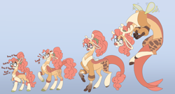 Size: 3186x1719 | Tagged: safe, artist:atcpony, oc, oc only, oc:mascarpone pie, draconequus, earth pony, pony, blushing, bucktooth, commission, disguise, disguised draconequus, draconequus oc, embarrassed, female, glasses, gradient background, mare, offspring, parent:cheese sandwich, parent:pinkie pie, parents:cheesepie, pony to draconequus, round glasses, solo, transformation, transformation sequence