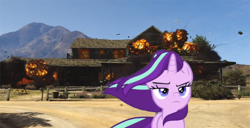 Size: 700x358 | Tagged: safe, artist:trrrebleee, artist:trrriple0dds, edit, edited screencap, screencap, starlight glimmer, pony, unicorn, g4, crossover, female, grand theft auto, gta v, horn, mare, meme, solo, starlight glimmer in places she shouldn't be