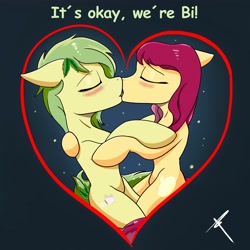 Size: 4096x4096 | Tagged: safe, artist:bluishdraft, oc, oc only, oc:bubbles, oc:nettle vienna, earth pony, pony, bisexual, blushing, concave belly, duo, duo female, earth pony oc, eyes closed, female, kissing, lesbian, oc x oc, shipping, slender, thin