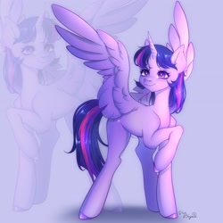 Size: 3160x3160 | Tagged: safe, artist:vivinhyan, part of a set, twilight sparkle, alicorn, pony, g4, female, high res, mare, raised hoof, smiling, solo, spread wings, twilight sparkle (alicorn), wings, zoom layer