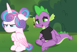 Size: 3000x2000 | Tagged: safe, artist:messy sketch, princess flurry heart, spike, alicorn, dragon, pony, g4, crying, duo, duo male and female, ear piercing, eyeshadow, female, goth, makeup, male, older, older flurry heart, older spike, piercing, teary eyes, teenage spike, teenaged dragon, teenager, upset, winged spike, wings