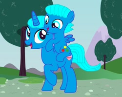 Size: 1896x1508 | Tagged: safe, artist:memeartboi, pegasus, pony, unicorn, g4, affection, beautiful, bonding, carrying, colt, cute, duo, duo male and female, female, foal, fun times, gumball watterson, happy, heart, heartwarming, horn, little boy, male, mare, mother, mother and child, mother and son, motherly, motherly love, nicole watterson, pegasus wings, ponified, riding, riding a pony, smiling, the amazing world of gumball, tree, unicorn horn, wholesome, wings