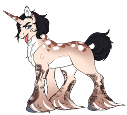 Size: 2478x2230 | Tagged: safe, alternate version, artist:malinraf1615, pony, unicorn, chest fluff, commission, crossover, female, horn, mare, markings, open mouth, ponified, rhea ripley, simple background, solo, tattoo, tongue out, transparent background, unshorn fetlocks, wwe