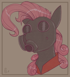 Size: 720x800 | Tagged: safe, artist:stray prey, part of a set, pinkie pie, earth pony, pony, g4, ambiguous gender, bust, clothes, framed picture, gas mask, mask, pyro (tf2), solo, team fortress 2