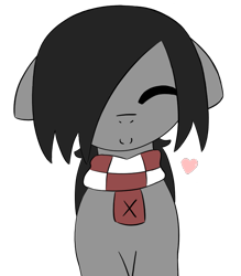 Size: 703x804 | Tagged: safe, artist:castafae, oc, oc only, oc:faint rune, earth pony, pony, clothes, eyes closed, female, floating heart, floppy ears, hair over one eye, heart, looking at you, mare, scarf, simple background, smiling, smiling at you, solo, transparent background