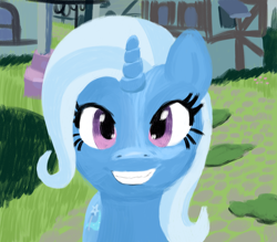 Size: 4000x3508 | Tagged: safe, artist:ligmire, trixie, pony, unicorn, g4, day, grass, horn, ponyville, smiling, solo