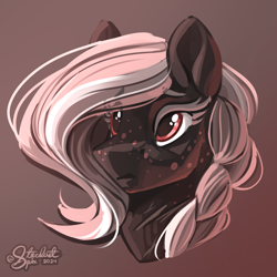 Size: 3000x3000 | Tagged: safe, artist:stardustspix, oc, oc only, oc:ash illumine, earth pony, pony, braid, bust, colored eyebrows, colored eyelashes, eyebrows, eyebrows visible through hair, female, freckles, gradient background, high res, mare, portrait, scar, solo