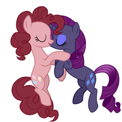 Size: 1638x1638 | Tagged: safe, alternate version, artist:arina-gremyako, artist:sproutscoutotp, pinkie pie, rarity, earth pony, pony, unicorn, g4, alternate color palette, base used, duo, duo female, eyes closed, female, horn, kiss on the lips, kissing, lesbian, mare, recolor, ship:raripie, shipping, simple background, transparent background