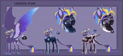 Size: 8841x4050 | Tagged: safe, artist:parrpitched, oc, oc only, oc:lightning flash(fireverse), bat pony, alternate universe, bat pony oc, clothes, fireheart76's latex suit design, gloves, latex, latex boots, latex gloves, latex suit, prisoners of the moon, reference sheet, rubber, rubber boots, rubber suit, solo