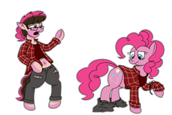 Size: 2450x1650 | Tagged: safe, artist:crimson-rune, pinkie pie, earth pony, human, pony, g4, clothes, female, flannel, human to pony, mare, shirt, simple background, solo, transformation, transparent background