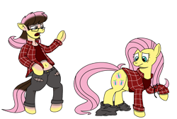 Size: 2450x1650 | Tagged: safe, alternate character, alternate version, artist:crimson-rune, fluttershy, human, pony, g4, clothes, female, flannel, human to pony, mare, shirt, simple background, solo, transformation, transparent background