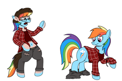 Size: 2450x1650 | Tagged: safe, alternate character, alternate version, artist:crimson-rune, rainbow dash, human, pony, g4, clothes, female, flannel, human to pony, mare, shirt, simple background, solo, transformation, transparent background