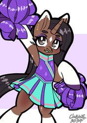 Size: 744x1052 | Tagged: safe, artist:chiefywiffy, pony, unicorn, cheerleader, female, horn, mare, piercing, simple background