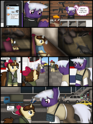 Size: 1750x2333 | Tagged: safe, artist:99999999000, oc, oc only, oc:firearm king, oc:mar baolin, earth pony, fish, unicorn, comic:affection, aquarium, bus, car, comic, gun, horn, phone, rifle, weapon