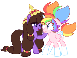 Size: 3141x2377 | Tagged: safe, artist:ladylullabystar, oc, oc only, oc:lady lullaby star, oc:plushie star, alicorn, earth pony, pony, colored wings, crown, duo, duo female, female, jewelry, mare, regalia, simple background, transparent background, two toned wings, wings