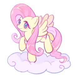 Size: 1080x1080 | Tagged: safe, artist:fadesir, fluttershy, pegasus, pony, g4, cloud, cute, female, gray background, mare, on a cloud, raised hoof, shyabetes, simple background, smiling, solo, standing on a cloud