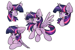 Size: 3000x2000 | Tagged: safe, artist:rejiser, twilight sparkle, alicorn, pony, g4, backwards cutie mark, chest fluff, cute, ear fluff, female, floppy ears, flying, folded wings, grumpy, horn, looking at you, open mouth, raised hoof, simple background, smiling, smiling at you, spread wings, tail, twiabetes, white background, wing fluff, wings