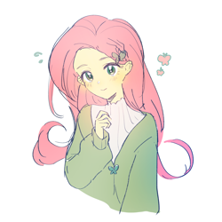 Size: 2000x2000 | Tagged: safe, artist:stillnightmare, fluttershy, human, equestria girls, g4, bust, cardigan, clothes, cute, shyabetes, simple background, solo, sweater, turtleneck, turtleneck sweater, white background